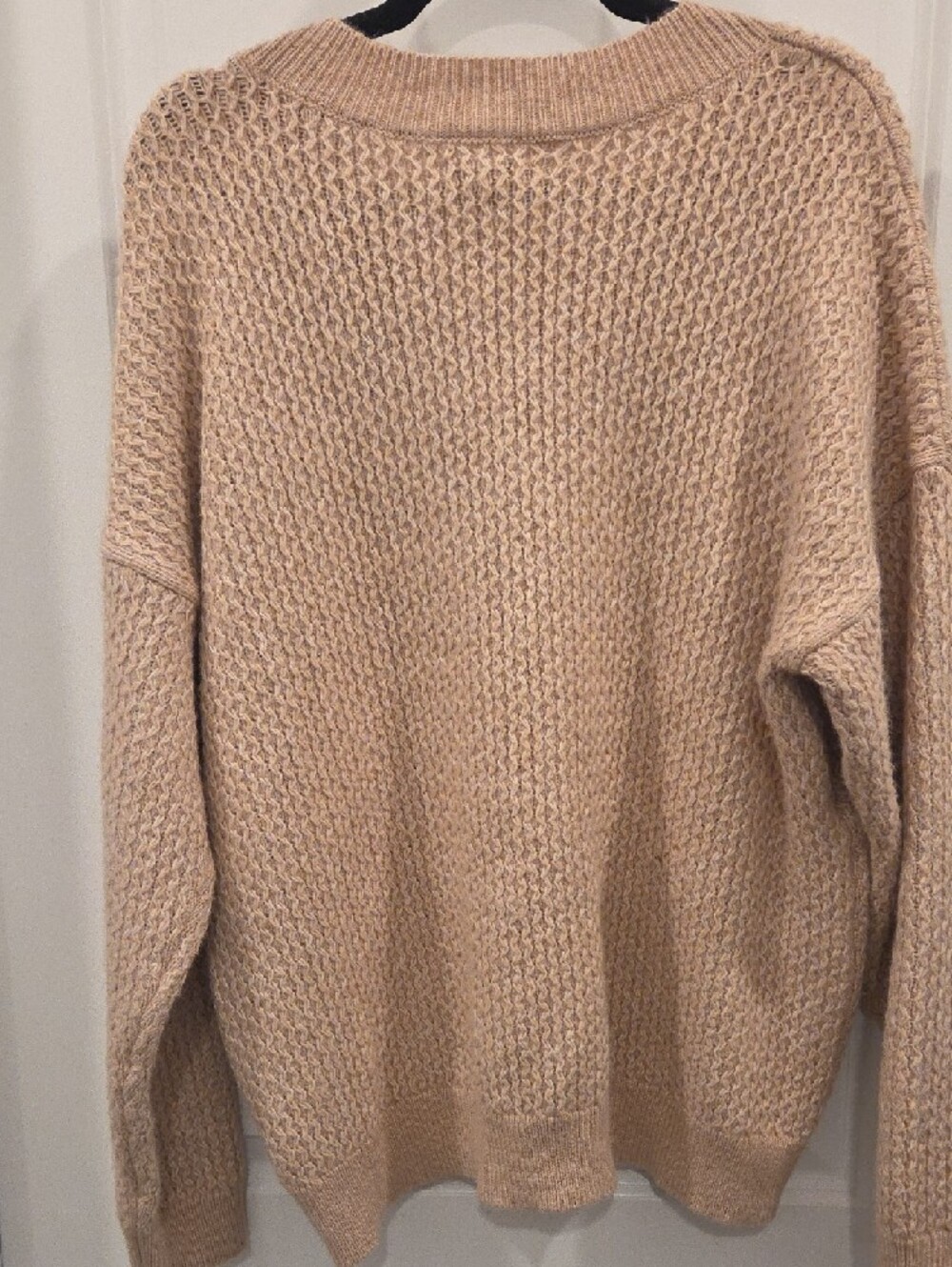 Nine West Beige V-Neck Chunky Knit Sweater With Shimmer Sequin - Picture 6 of 6